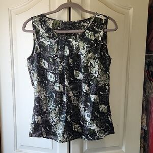 Notations Black. Turquoise, Green and White Sleeveless Fitted Blouse. Size M